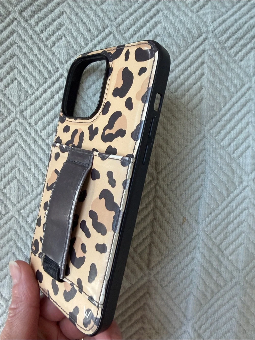 Leopard Print Walli iPhone 14 Pro Max Case with Card Strap